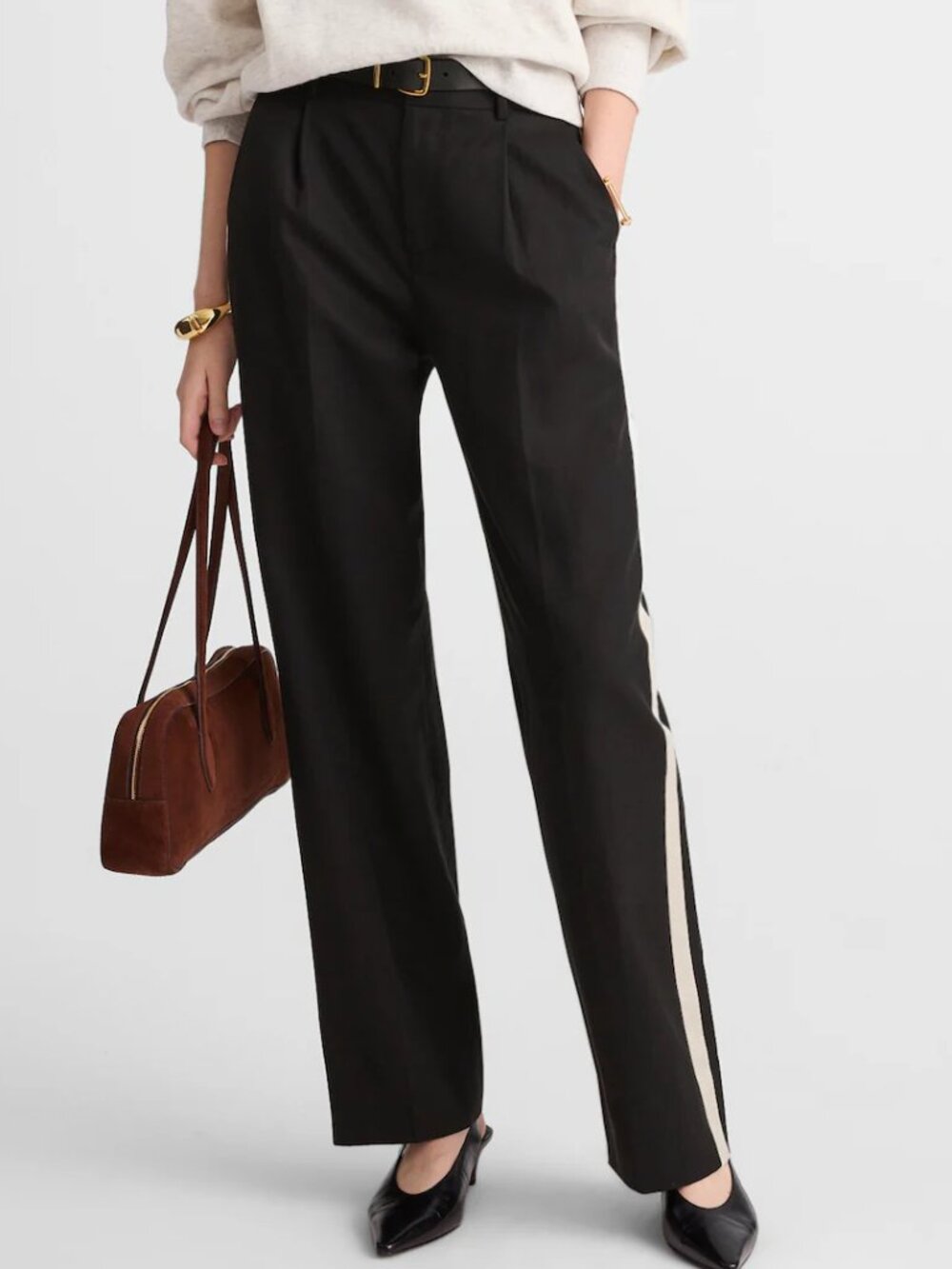 NEW NWT! MADEWELL THE SIGNATURE TROUSER PANTS PLEATED SIDE TUXEDO STRIPE sz 2